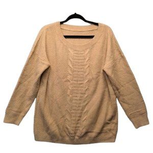 🍑Women Sweater Pullover Cable Knit Round Neck Khaki LARGE(12-14)